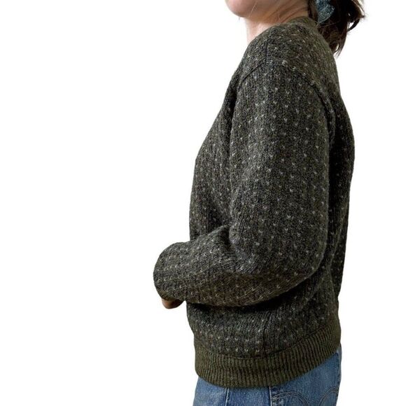 Vintage LL Bean Olive Green Wool Blend Birdseye Made in Norway Cardigan Sz M - Picture 5 of 9